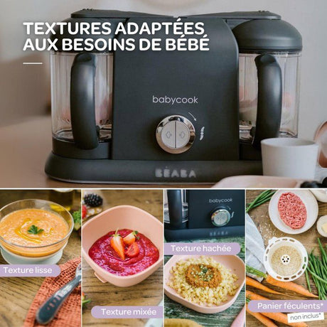 Pack robot cuiseur multifonction Babycook Duo + lot de cuilleres - BEABA - Robot 6-en-1 Gris foncé - Cuilleres silicone 1er âge