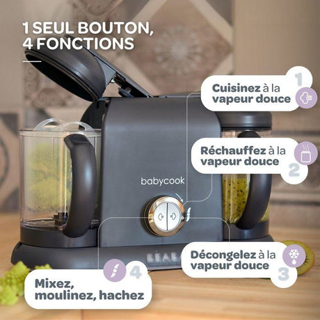 Pack robot cuiseur multifonction Babycook Duo + lot de cuilleres - BEABA - Robot 6-en-1 Gris foncé - Cuilleres silicone 1er âge