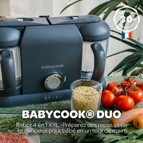 Pack robot cuiseur multifonction Babycook Duo + lot de cuilleres - BEABA - Robot 6-en-1 Gris foncé - Cuilleres silicone 1er âge