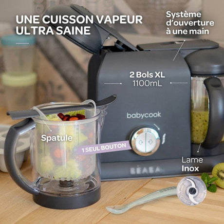 Pack robot cuiseur multifonction Babycook Duo + lot de cuilleres - BEABA - Robot 6-en-1 Gris foncé - Cuilleres silicone 1er âge