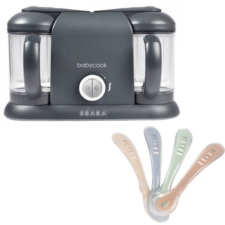 Pack robot cuiseur multifonction Babycook Duo + lot de cuilleres - BEABA - Robot 6-en-1 Gris foncé - Cuilleres silicone 1er âge