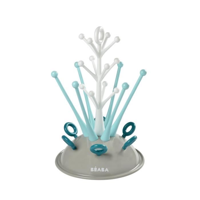 BÉABA, Egoutte-biberons Arbre, Grande capacité 6 biberons et accessoires, Bac de récupération d'eau amovible, Design astucieux, Bleu