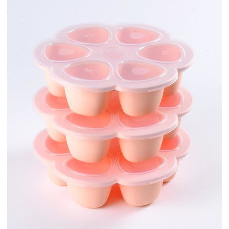 BEABA Multiportions en silicone de qualité premium, résistance thermique, couvercle hermétique, Fabriqué en Italie, 6x150 ml rose