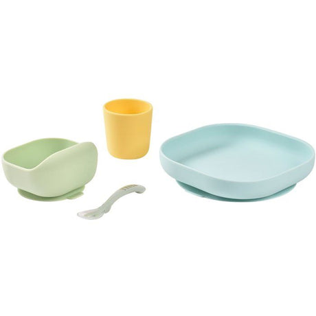 Coffret repas - BEABA - 4 pieces - En silicone - Jaune/Vert