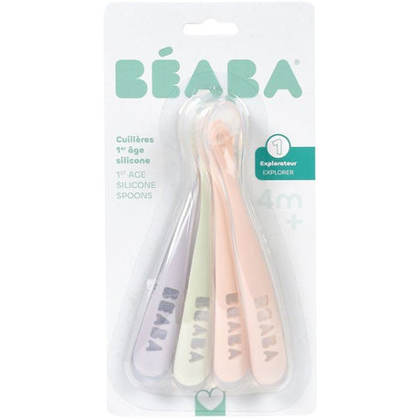 Lot de 4 cuilleres - BEABA - 1er âge - En silicone - Set Barbe a papa / Guimauve / Vert de gris / Lila