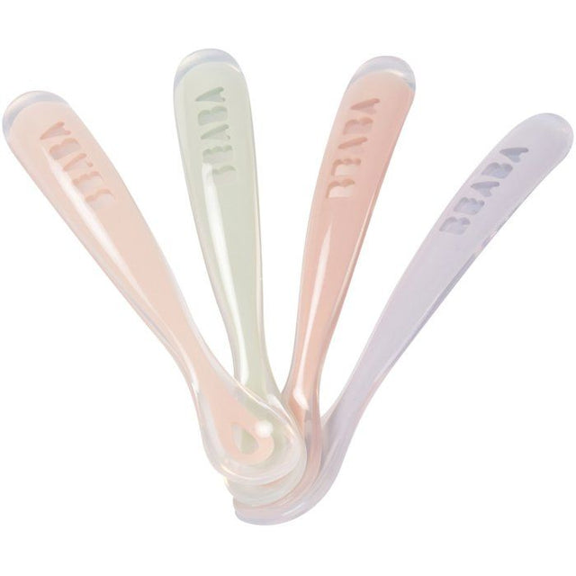 Lot de 4 cuilleres - BEABA - 1er âge - En silicone - Set Barbe a papa / Guimauve / Vert de gris / Lila