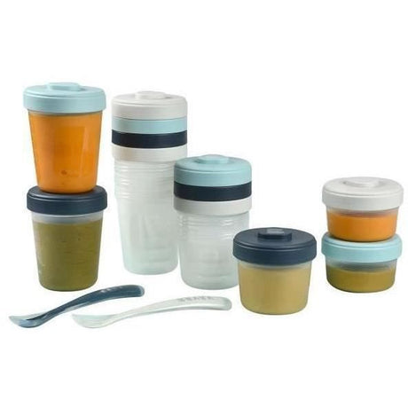 BÉABA - Lot 12 Portions Conservation et 2 Cuilleres Silicone - Pack 1er Repas - Storm