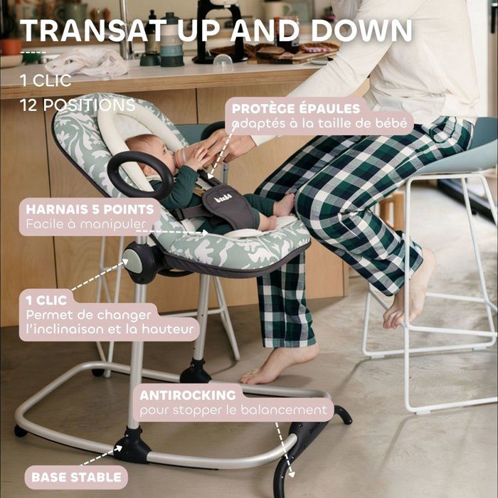 Transat - BEABA - Up & Down I - Réglable en hauteur - Playprint Nature