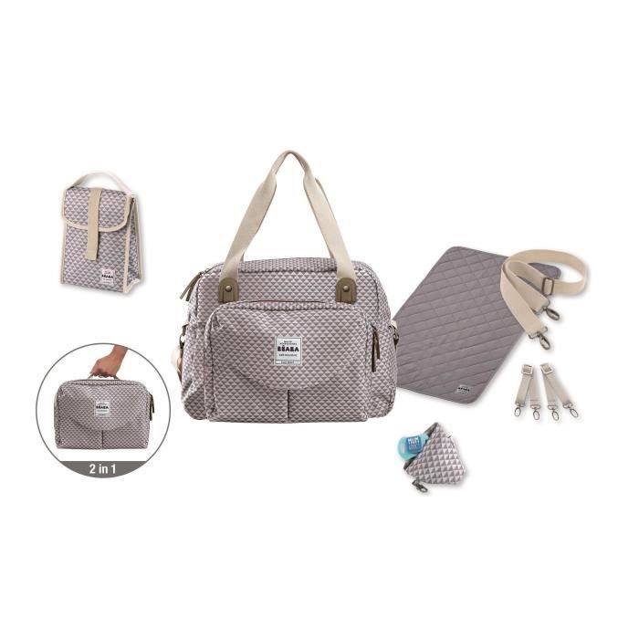 BEABA, Sac a langer Genéve II, Modulable, Grande contenance, Rangements multiples, Pochette avant amovible, Gris