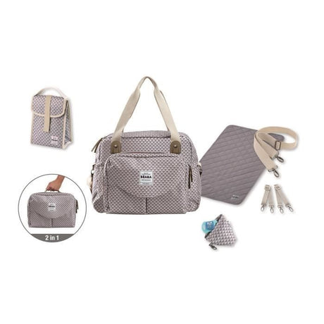 BEABA, Sac a langer Genéve II, Modulable, Grande contenance, Rangements multiples, Pochette avant amovible, Gris
