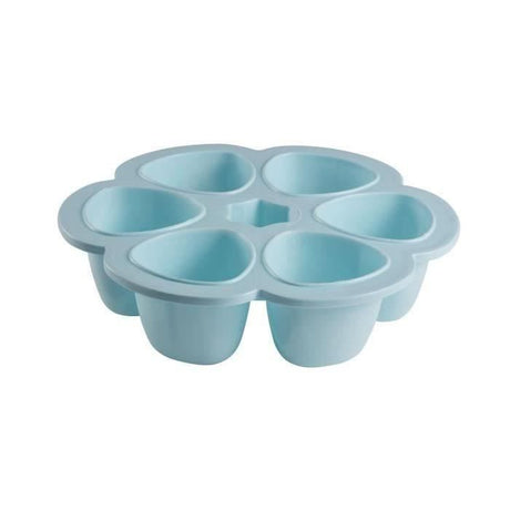BEABA Multiportions en silicone de qualité premium, résistance thermique, couvercle hermétique, Fabriqué en Italie, 6x150 ml bleu
