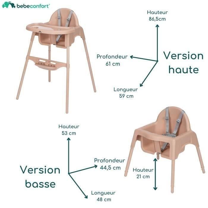 BEBECONFORT Meely Chaise haute bébé 2 en 1, évolutive en petite chaise, De 6 mois a 3 ans (15kg), Nude