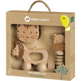 BEBECONFORT Coffret Cadeau D'eveil Jouet En Bois :Jouet A Rouler Lion +  Hochet Grelot Tigre + Hochet Gling-Gling - Hippo