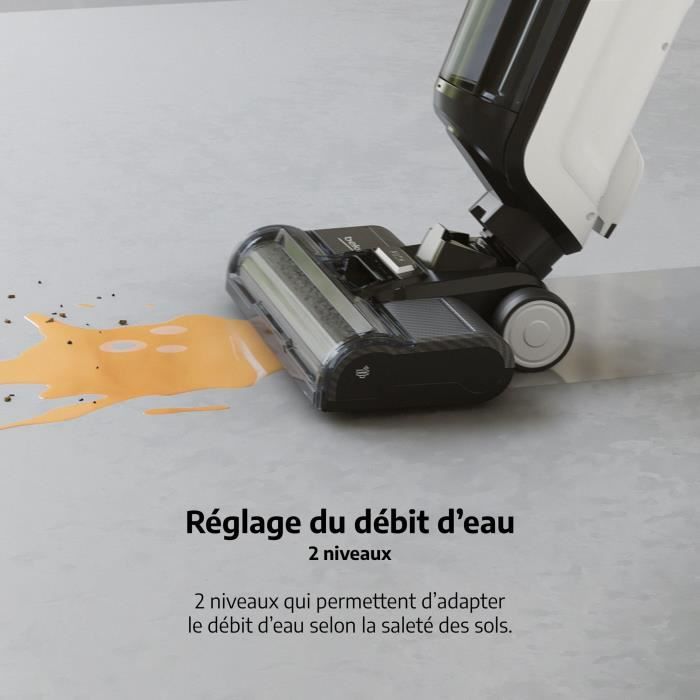 BEKO VCW70340W - Aspirateur Balai Laveur 3 en 1 - Option vapeur - 300 W - Vapeur 1400 W - 2 réservoirs - Ecran LED - Blanc et noir