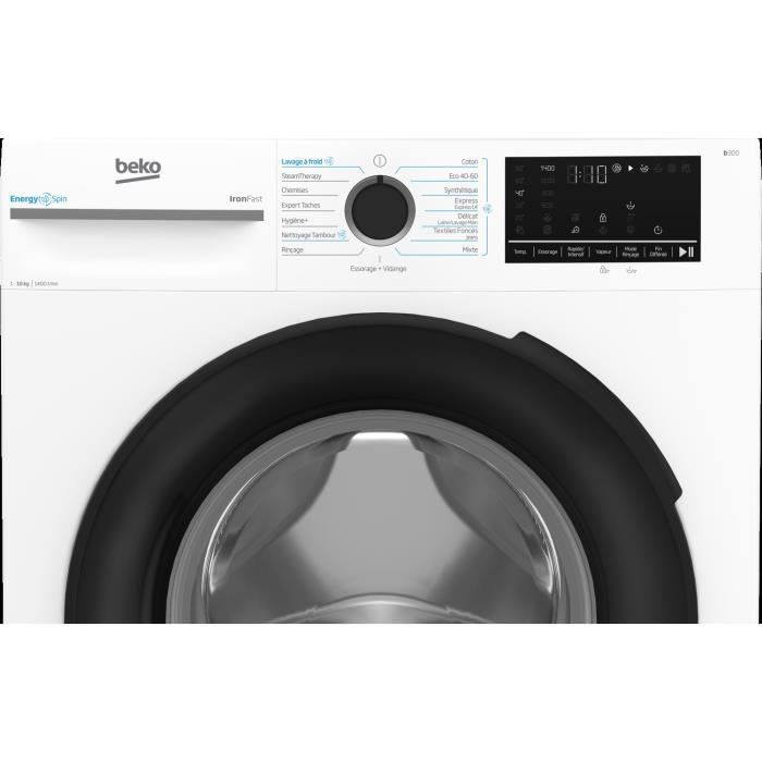 Lave-linge hublot BEKO Série b300 BM3WFU410411B - 10 kg - Induction - L60cm - 1400 trs/min - Classe A - Blanc