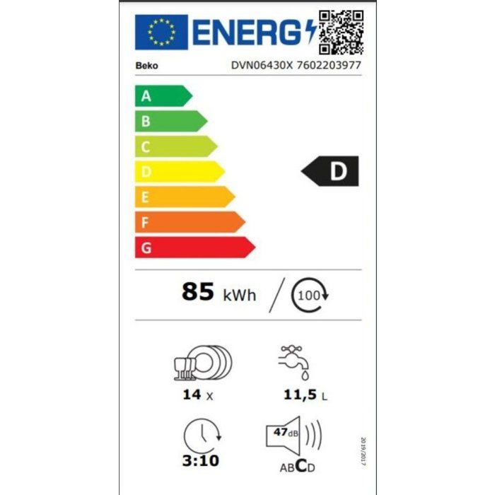 Lave-vaisselle pose libre BEKO Série b100 DVN06430X - 14 couverts - L60cm - 47 dB - Ouverture auto - Inox