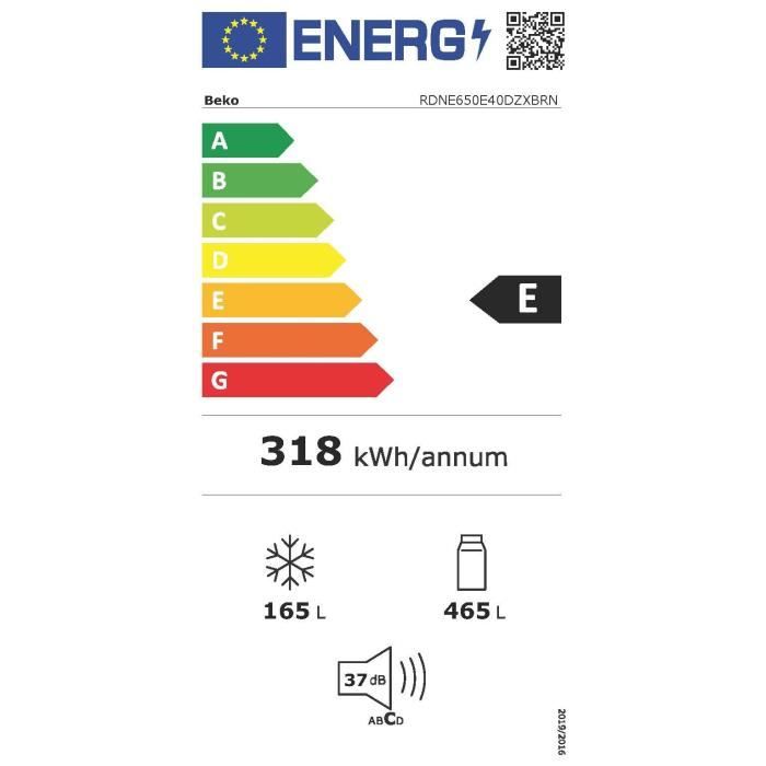 RÈfrigÈrateur pose libre - BEKO - RDNE650E40DZXBRN - Double Porte - 630 L - 83,2 x 76,2 x 187 cm - Carbone