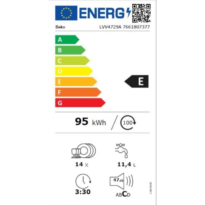 Lave-vaisselle pose libre BEKO b100 LVV4729A - 14 couverts - L60cm - 47dB - Noir