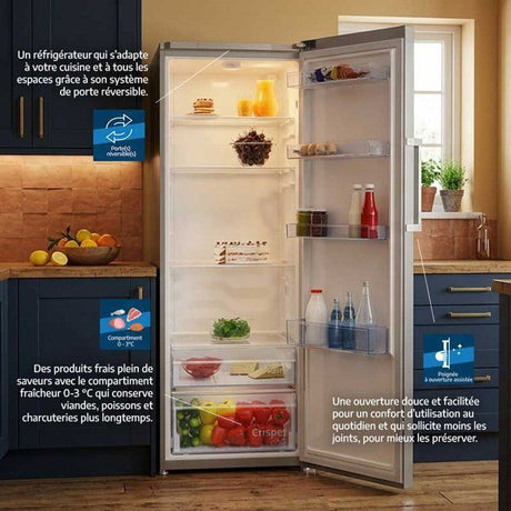 Réfrigérateur monoporte - BEKO - RSSE415K40SN - 367 L - Compartiment 0-3° - Classe E - 171,4x 59,5x 70 - Silver