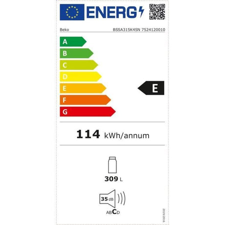 Réfrigérateur monoporte - BEKO - BSSA315K4SN - Intégrable - 309 L - Classe E - Clayette porte bouteille - 185,4x57,5x60