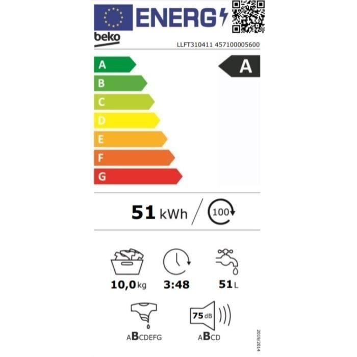 Lave-linge hublot BEKO LLFT310411 - 10 kg - L60cm - 1400 trs/min - Classe A - Blanc