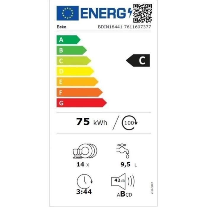 Lave-vaisselle tout intégrable BEKO BDIN18441 - 14 couverts - Induction - L60cm - 42dB - Ouverture automatique