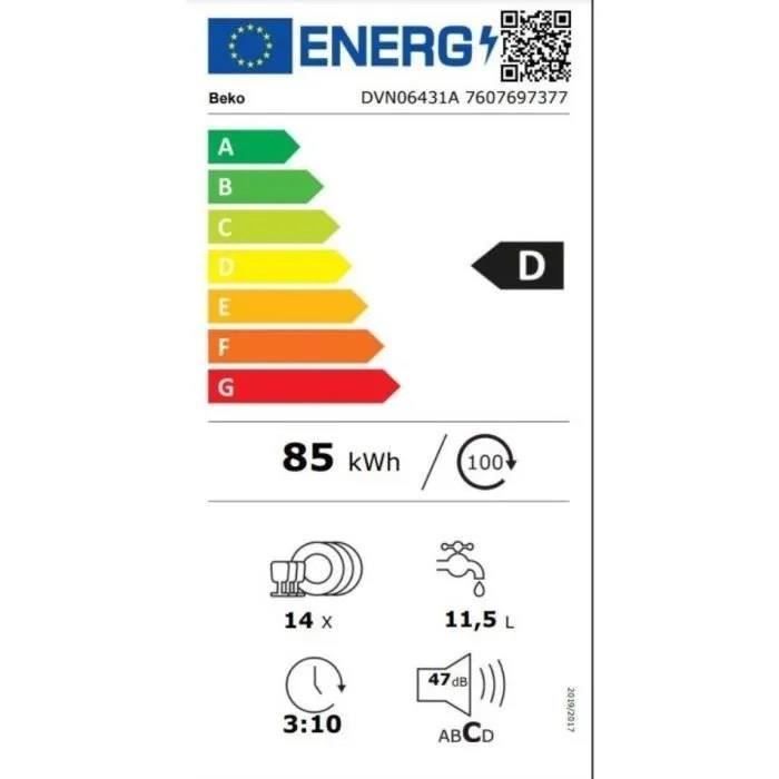 Lave-vaisselle pose libre BEKO b100 DVN06431A - 14 couverts - L60cm - 47dB - Anthracite