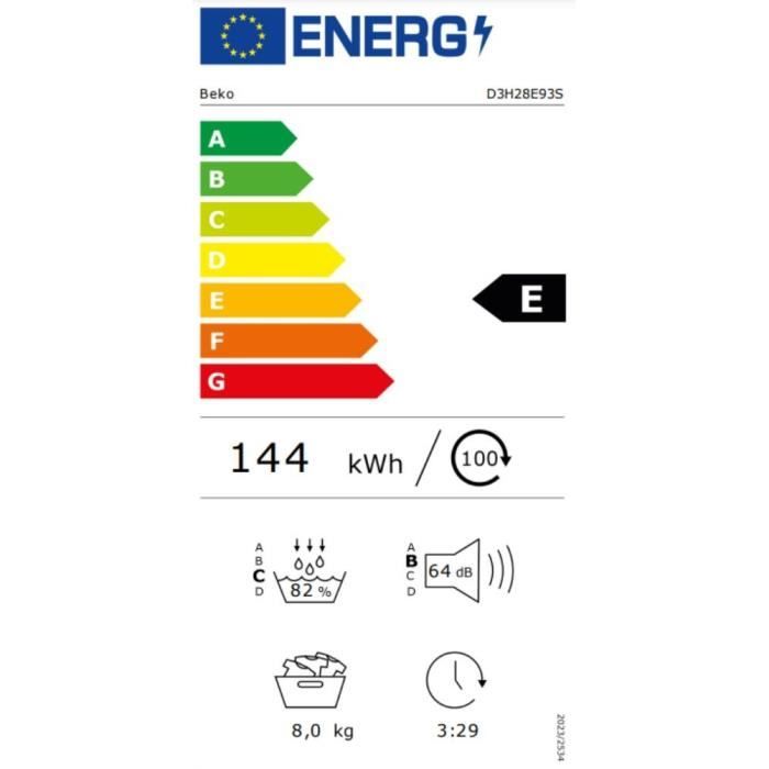 Seche-linge pompe a chaleur BEKO D3H28E93S Eco Sense - 8 kg - L60cm - Silver