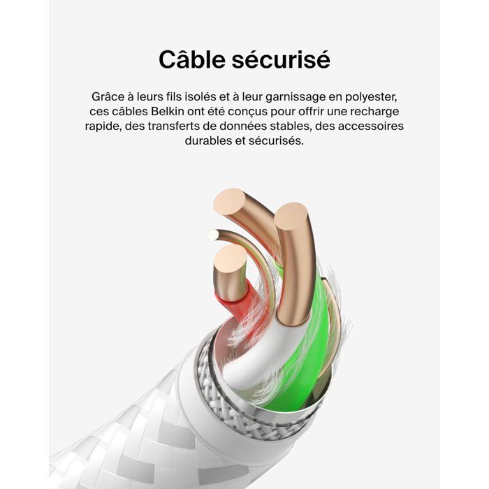 Câble tressé - BELKIN - USB-C vers USB-A - 1 m - Blanc