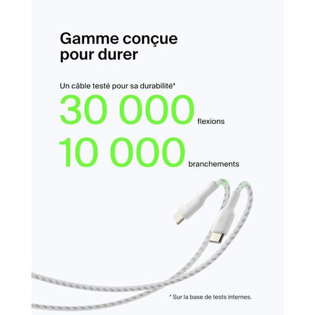 Câble tressé - BELKIN - USB-C vers USB-A - 1 m - Blanc