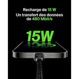 Câble tressé - BELKIN - USB-A vers USB-C - 3 m - Noir