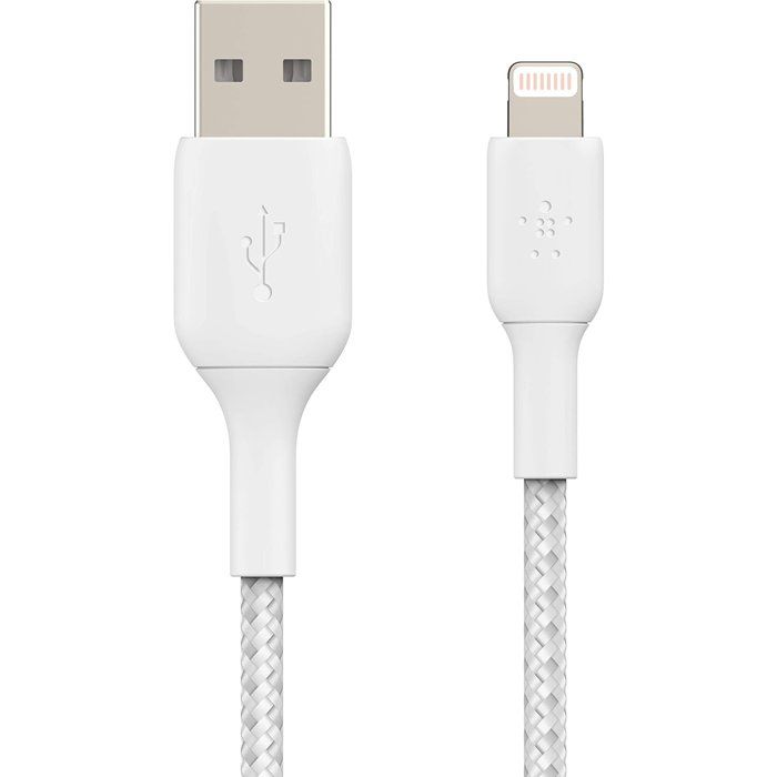 Câble tressé - BELKIN - Lightning vers USB-A - 2 m - Blanc