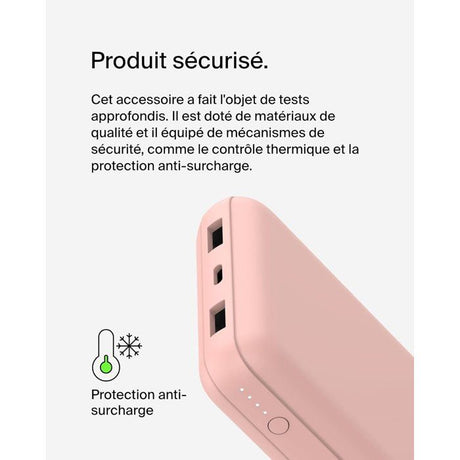 Batterie externe - BELKIN - 20 000 mAh - USB-A & USB-C - 15 W - Rose