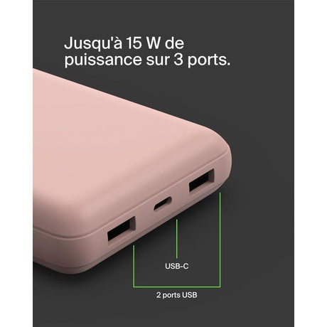 Batterie externe - BELKIN - 20 000 mAh - USB-A & USB-C - 15 W - Rose