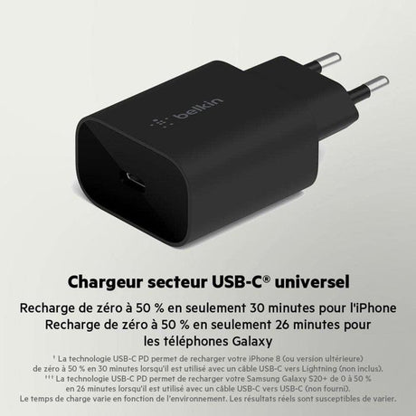 Chargeur secteur - BELKIN - USB-C - 25 W - PD PPS - Noir