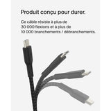 Câble tressé - BELKIN - USB-C vers USB-C - 0,15 m - Noir