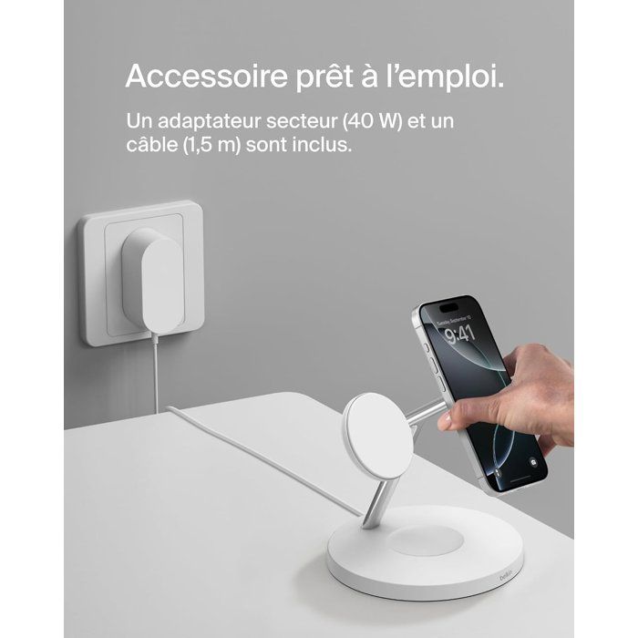 Station de recharge - BELKIN - Qi1 - 3-en-1 - 15 W - Blanc