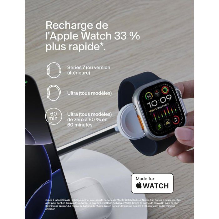 Station de recharge - BELKIN - Qi1 - 3-en-1 - 15 W - Blanc