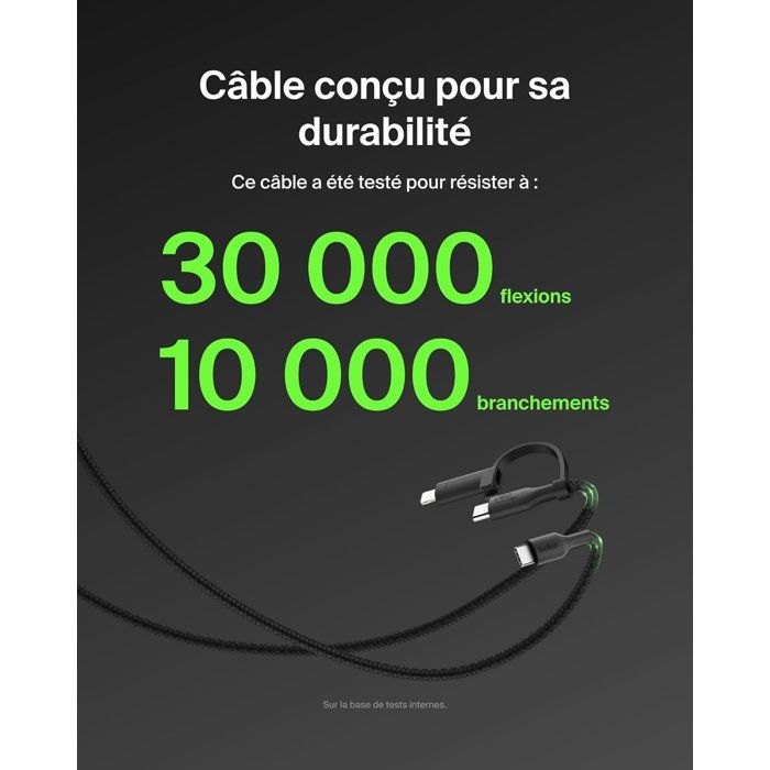 Câble 2-en-1 - BELKIN - USB-C et Lightning - Noir
