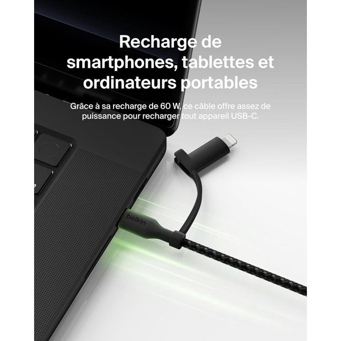 Câble 2-en-1 - BELKIN - USB-C et Lightning - Noir