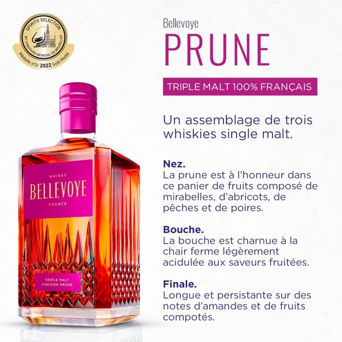 BELLEVOYE - PRUNE - Whisky - Triple Malt - Origine : France - 43 % alcool - bouteille 70 cl