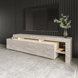 Meuble TV avec éclairage LED - BELIZ - Marbre travertin - 192 x 53 x 37 cm