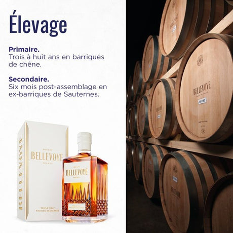 BELLEVOYE - BLANC - Whisky - Triple Malt - Origine : France - 40 % alcool  - bouteille 70 cl