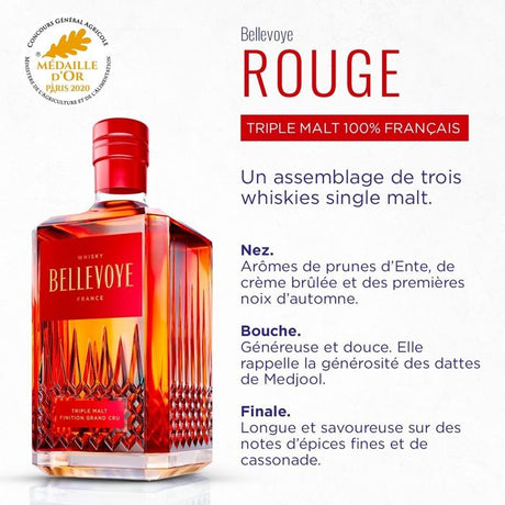 BELLEVOYE - ROUGE - Whisky - Triple Malt - Origine : France - 43 % alcool  - bouteille 70 cl