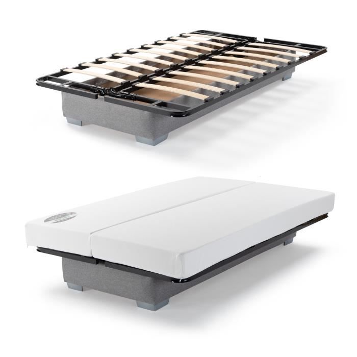 COMFORT BULTEX Banquette clic-clac - 3 places - Tissu gris + Coussins dÈco bleu - L193 x