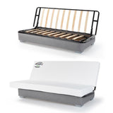 COMFORT BULTEX Banquette clic clac - Tissu Gris + Coussins déco rose - L193 x P95 cm