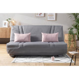 COMFORT BULTEX Banquette clic clac - Tissu Gris + Coussins déco rose - L193 x P95 cm