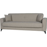 Canapé convertible 3 places - BERGAMO - Tissu beige - 2 coussins - coffre de rangement -  230 x 85 x 89 cm