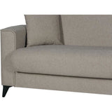 Canapé convertible 3 places - BERGAMO - Tissu beige - 2 coussins - coffre de rangement -  230 x 85 x 89 cm
