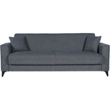 Canapé convertible 3 places - BERGAMO - Tissu gris foncé - 2 coussins - coffre de rangement -  230 x 85 x 89 cm